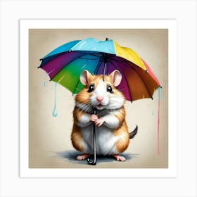 Hamster With Umbrella Art Print