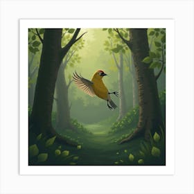 A Striking Goldcrest Flitting Through A Forest 2 Art Print