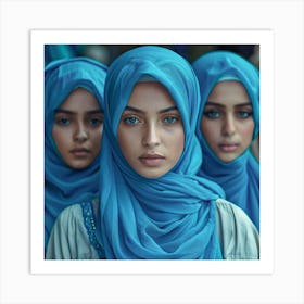 Three Muslim Women In Blue Art Print