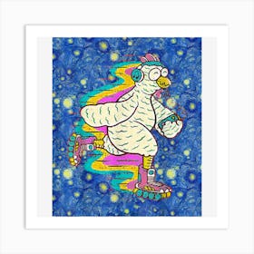 Starry Night 80s Rollerskate Chicken Art Print