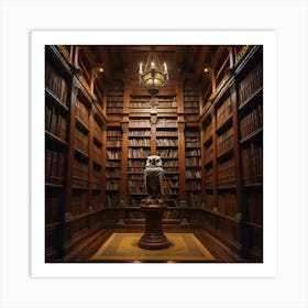 Owl In Library Art Print