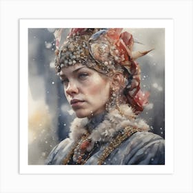 A Woman With A Flower Crown On Her Head Art Print