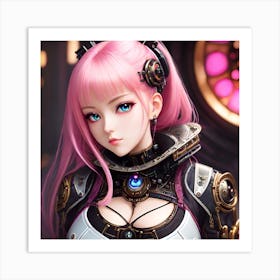 Surreal sci-fi anime cyborg limited edition 3/10 different characters Pink Haired Waifu Art Print