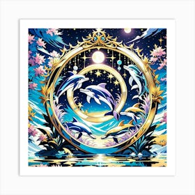 Dolphins In The Moonlight 3 Art Print