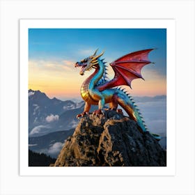 Firefly Majestic Iridescent Dragon On Mountain Peak 73580 (2) Art Print