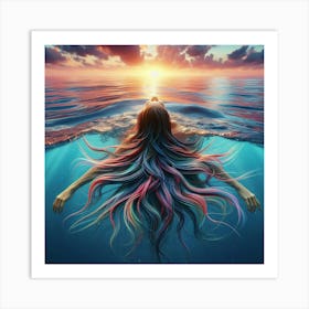 Underwater Woman With Colorful Hair Art Print