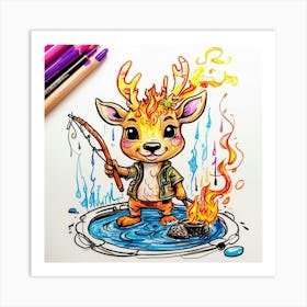 Deer With Fire 2 Art Print