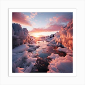 Icebergs At Sunset Art Print