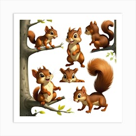 Squirrels In The Tree Art Print