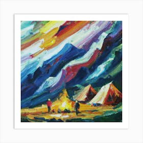 People camping in the middle of the mountains oil painting abstract painting art 22 Art Print