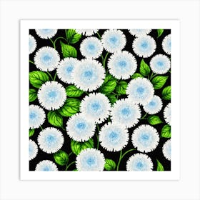 White Chrysanthemums On Black Background 2 Art Print