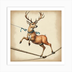 Deer On A Rope 1 Art Print