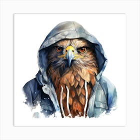 Watercolour Cartoon Falcon In A Hoodie 3 Art Print