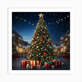 An Ultra Realistic Portrayal Of A Cheerfully Adorned Three Dimensional Pine Tree Its Evergreen Leav (1) Art Print