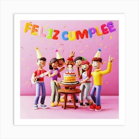 Feliz cumple and Feliz cumpleaños sign means Happy Birthday in Spanish language, Birthday party celebration gift with birthday cake candle colorful balloons best congratulation over light backgroundFeliz Cumplie 2 Art Print