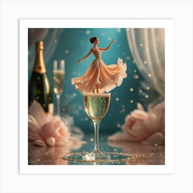 Surreal Beauty: Woman Balancing in Champagne Glass Art Print