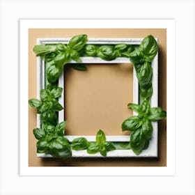 Photo Frame With Basil Leaves Art Print