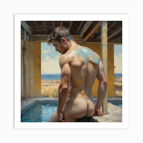 The Nude Gay By The Pool Art Print