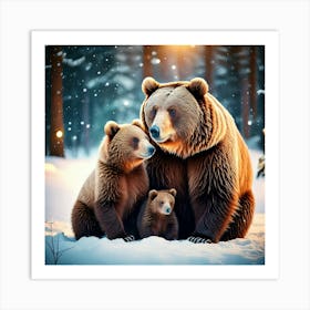 Firefly Heartwarming Winter Scene Of A Bear Family 5447 Art Print