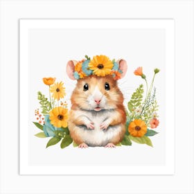 Floral Baby Hamster Nursery Illustration (20) Art Print