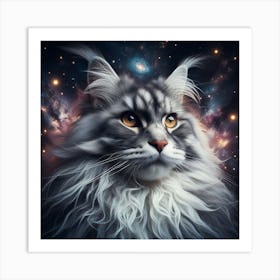 Grey-white maine coon cat Art Print