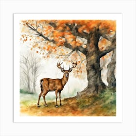 Watercolor Of A Deer Art Print