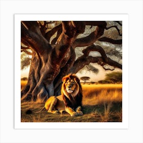 Lion Under A Tree 4 Art Print