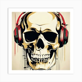 Skull With Headphones 136 Art Print
