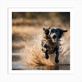 Dog Running In Water 1 Art Print