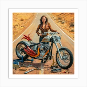 Woman With A Motorcycle 1 Art Print