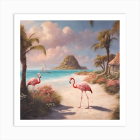 0 Flamingo On The Island Of Aruba? Esrgan V1 X2plus Art Print