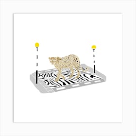 Cheetah Leopard On A Zebra Crossing, Fun Safari Animal Print, Square Art Print