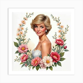 Elegant Princess Diana Framed By Blooming Watercolor Gardens Art Print