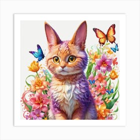 Cat With Butterflies Art Print