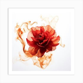 Red Peony Flower In Smoke Art Print