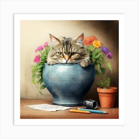 Cat In A Pot 8 Art Print