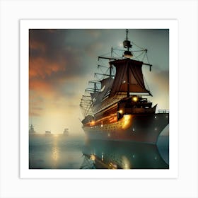 Pirate Ship In The Sea Art Print