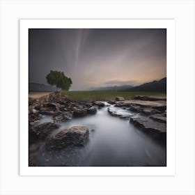 Lone Tree In A Stream Art Print