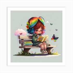 Little Girl Reading A Book Art Print