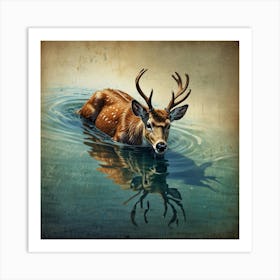 Deer In Water Art Print