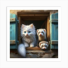 Ferrets In The Window 2 Art Print