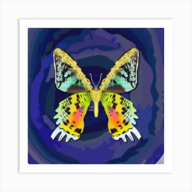 Mechanical Butterfly Urania Ryphaeus On A Blue Background Art Print