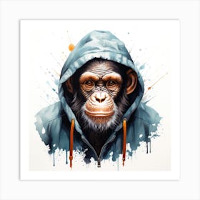 Watercolour Cartoon Chimpanzee In A Hoodie 2 Art Print