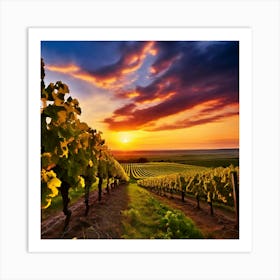 Sunset Sky Agriculture Yellow Growing Landscape Vine Growing Green Country Farm Sunrise G (1) Art Print