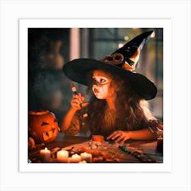 Little Girl In A Witch Hat Art Print