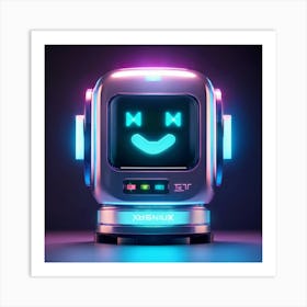 Cybernetic Robot Icon Radiating A Holographic Glow Depicts Cheerfulness Through Emotive Facial Feat Art Print