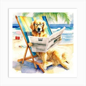 Golden Retriever Reading Newspaper Art Print