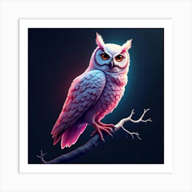 An Abstract Owl With Feathers Of Shifting, Neon Colors Perched On A Futuristic Branch Art Print