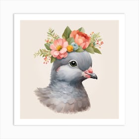 Floral Baby Pigeon Nursery Illustration (23) Art Print