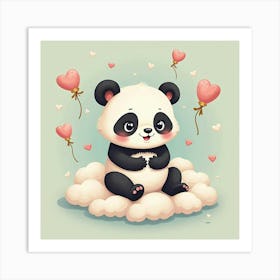 A Panda Sitting On A Cloud, Surrounded By Whimsical, Floating Shapes Art Print